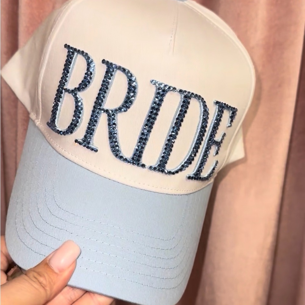 Bride Rhinestone Embellished Cap - White and Blue